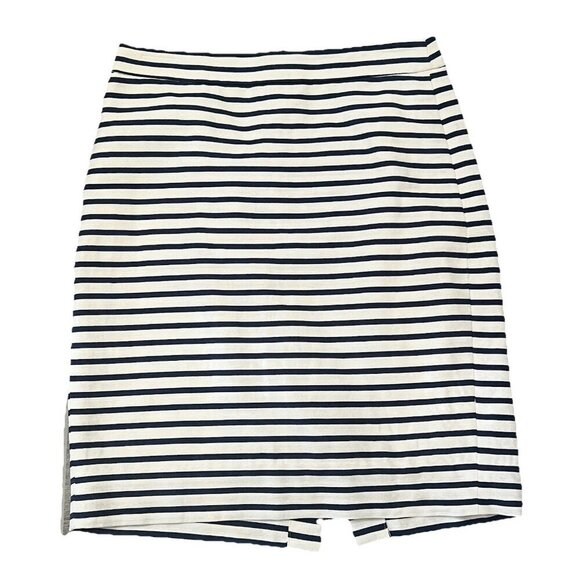 J.CREW Dresses & Skirts - J.Crew Women’s The Pencil Skirt Size 6 White Navy Blue Stripe Cotton Linen Blend